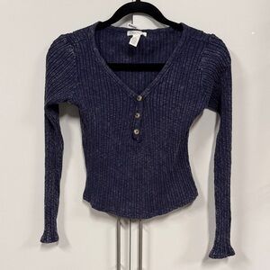 Full Tilt Navy Long Sleeve Ribbed Top